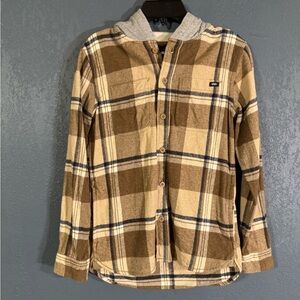 Vans Brown and Tan Plaid Shirt with Gray Hood